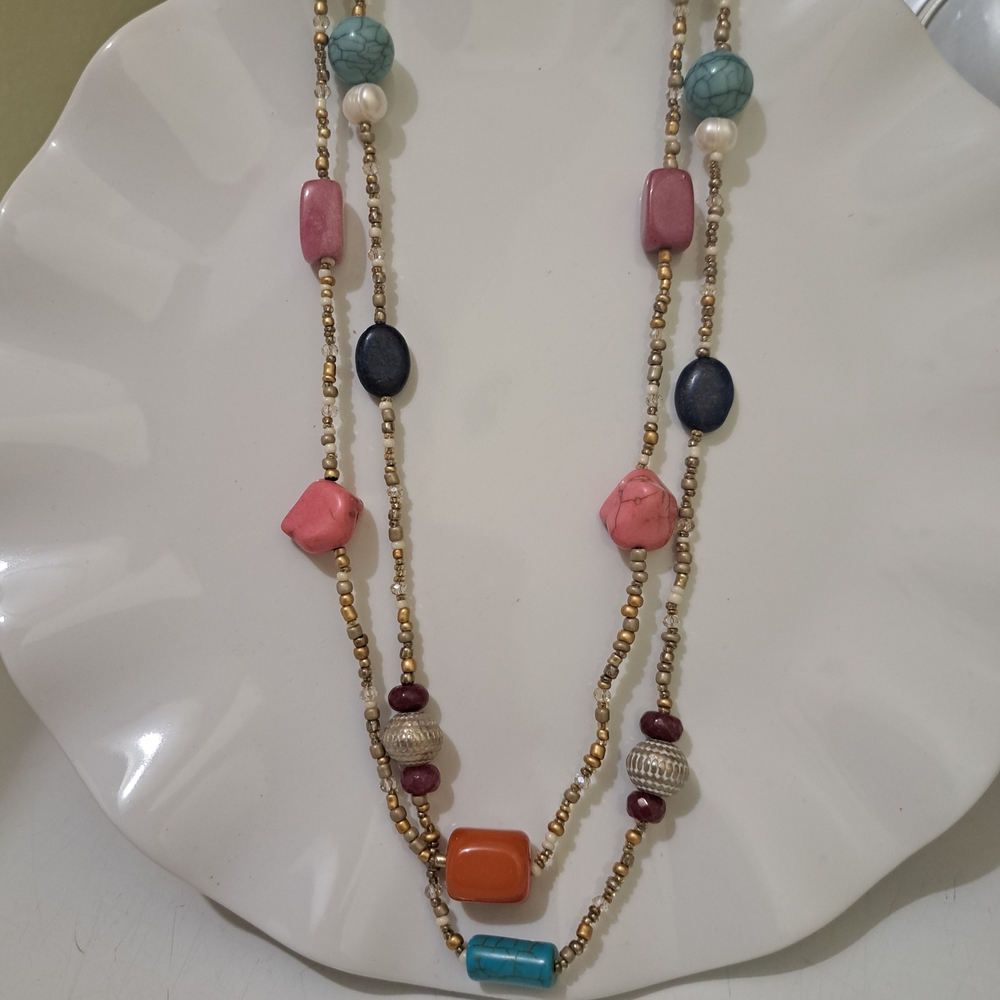 Chico's Colorblock Double Strand Beaded Statement Necklace